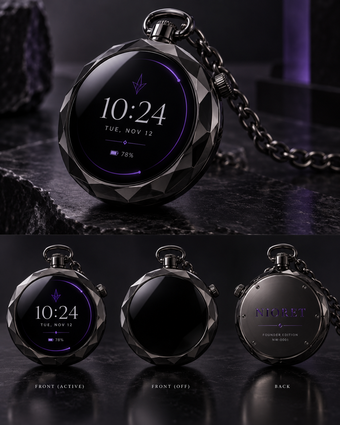 Nioret Pocket Watch industrial design concept rendering